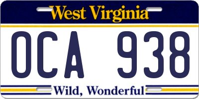 WV license plate OCA938