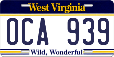 WV license plate OCA939