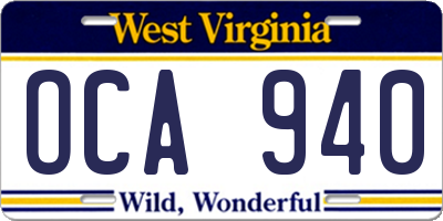 WV license plate OCA940