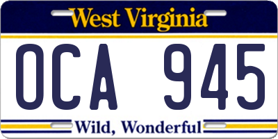 WV license plate OCA945