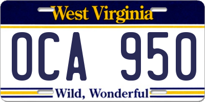 WV license plate OCA950