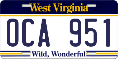 WV license plate OCA951