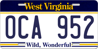 WV license plate OCA952