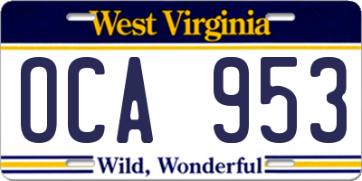 WV license plate OCA953