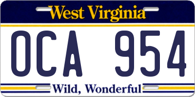 WV license plate OCA954
