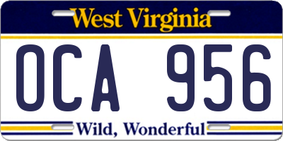 WV license plate OCA956