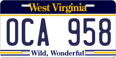WV license plate OCA958