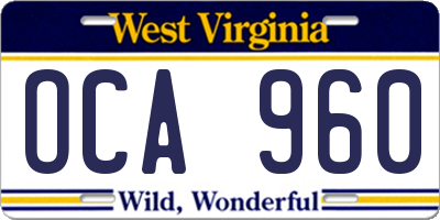 WV license plate OCA960