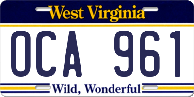 WV license plate OCA961