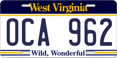 WV license plate OCA962