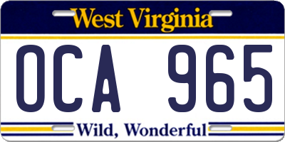 WV license plate OCA965