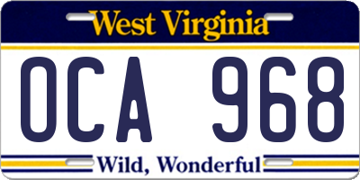 WV license plate OCA968