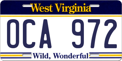 WV license plate OCA972