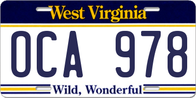 WV license plate OCA978