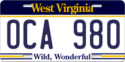 WV license plate OCA980