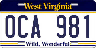 WV license plate OCA981