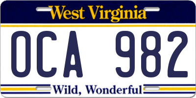 WV license plate OCA982