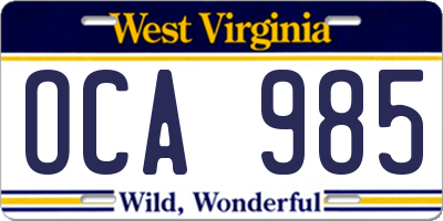 WV license plate OCA985
