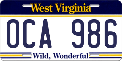 WV license plate OCA986