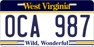 WV license plate OCA987