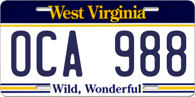 WV license plate OCA988