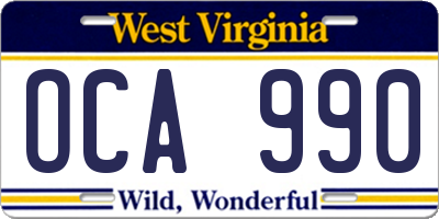 WV license plate OCA990