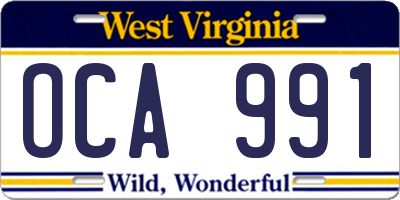WV license plate OCA991