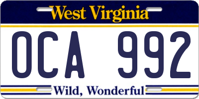 WV license plate OCA992