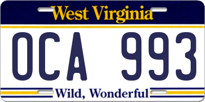 WV license plate OCA993