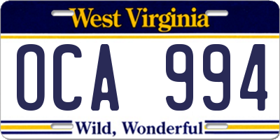 WV license plate OCA994