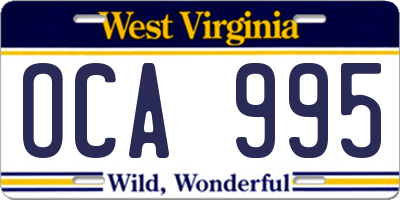 WV license plate OCA995