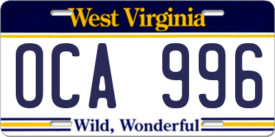 WV license plate OCA996