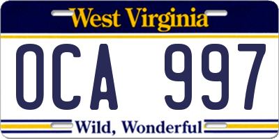 WV license plate OCA997