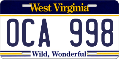 WV license plate OCA998
