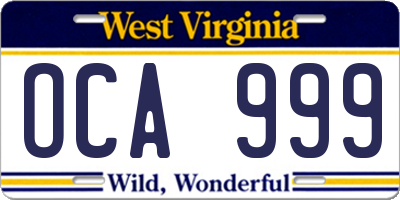 WV license plate OCA999