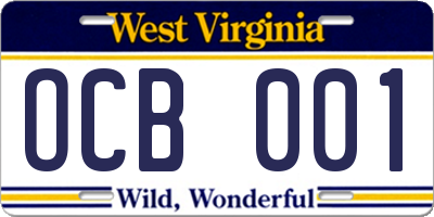 WV license plate OCB001