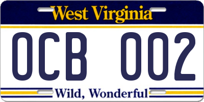 WV license plate OCB002