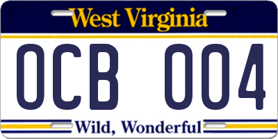 WV license plate OCB004