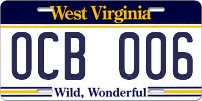 WV license plate OCB006