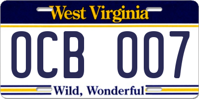 WV license plate OCB007