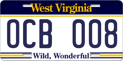 WV license plate OCB008