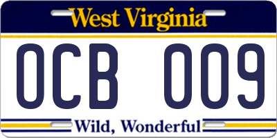 WV license plate OCB009