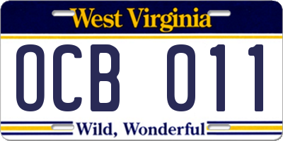 WV license plate OCB011