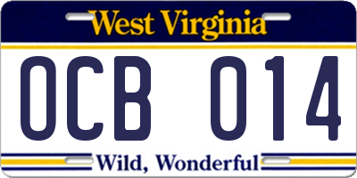 WV license plate OCB014