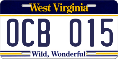 WV license plate OCB015