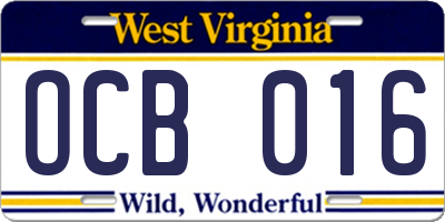 WV license plate OCB016