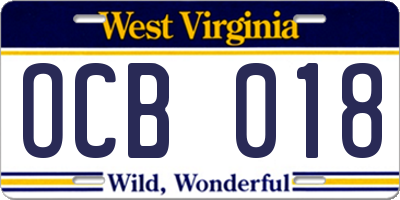 WV license plate OCB018