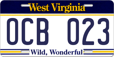 WV license plate OCB023
