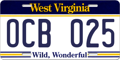 WV license plate OCB025
