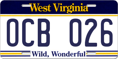 WV license plate OCB026